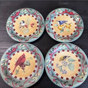 Lenox Winter Greetings Everyday 10 3/4 Inch Dinner Plates Birds - Set Of 4